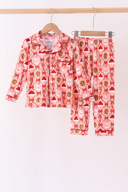 Pink Candy Cane Bow Ruffle Bamboo Mom&me Pajama Set