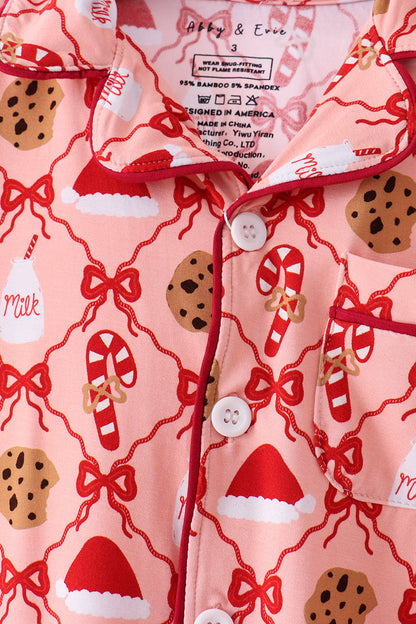 Pink Candy Cane Bow Ruffle Bamboo Mom&me Pajama Set