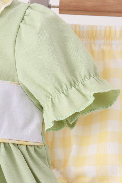 Green Princess Frog Embroidery Ruffle Bloomer Set