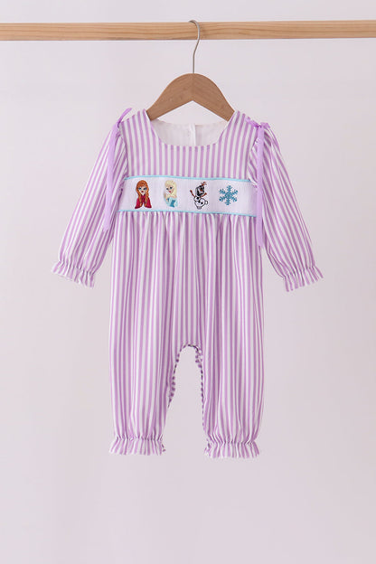 Purple Stripe Frozen Smocked Romper