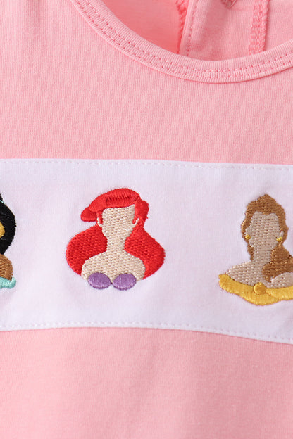 Pink Princess Embroidery Stripe Ruffle Bloomer Set