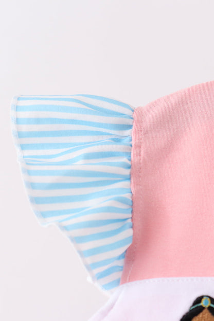 Pink Princess Embroidery Stripe Ruffle Bloomer Set