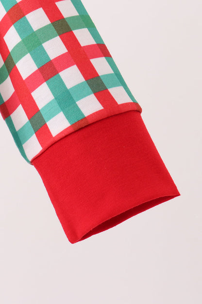 Red Character Embroidery Gingham Romper