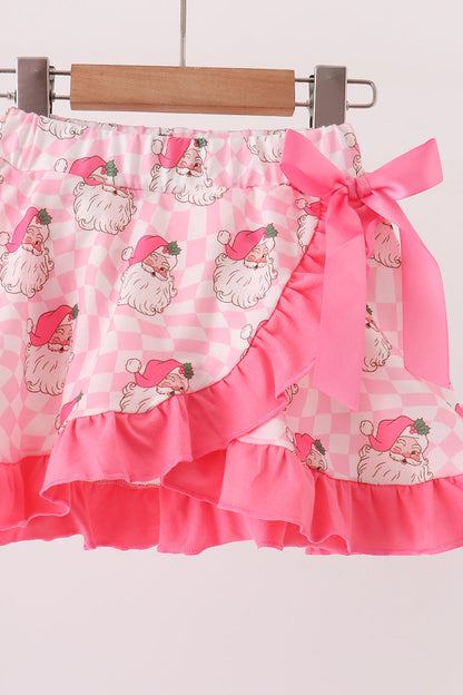 Pink Santa French Knot Ruffle Skorts Set