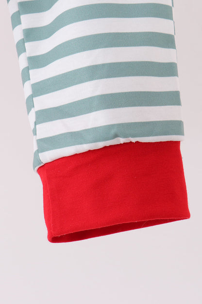 Red Christmas Tree Embroidery Stripe Pants Set