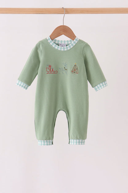 Sage Christmas Embroidery Romper