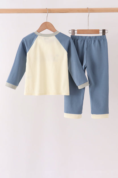 Navy&yellow farm embroidery Pants Set