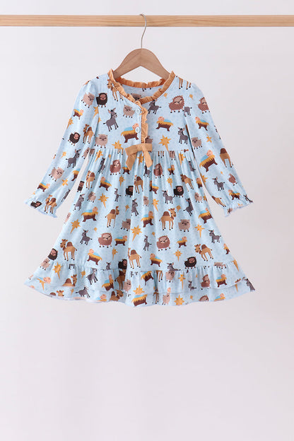Blue Nativity Ruffle Bamboo Dress