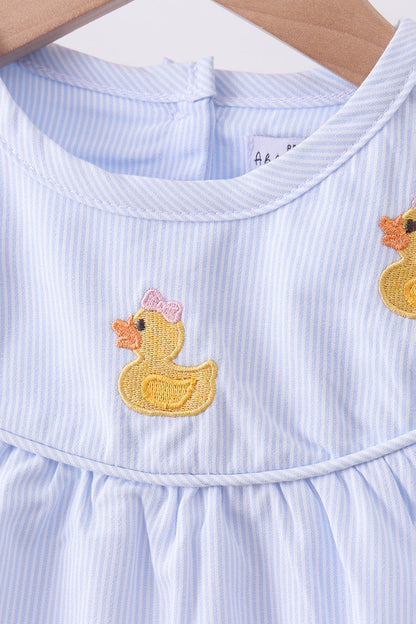 Blue duck embroidery stripe ruffle girl set