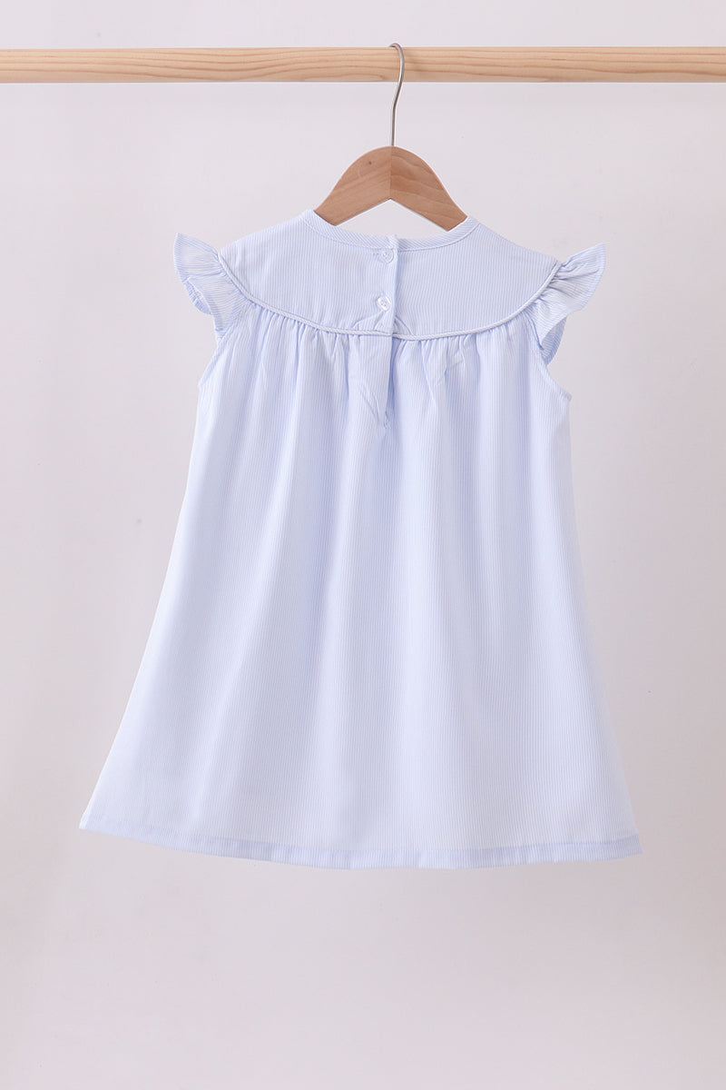 Blue duck embroidery stripe ruffle dress
