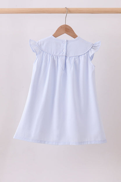 Blue duck embroidery stripe ruffle dress
