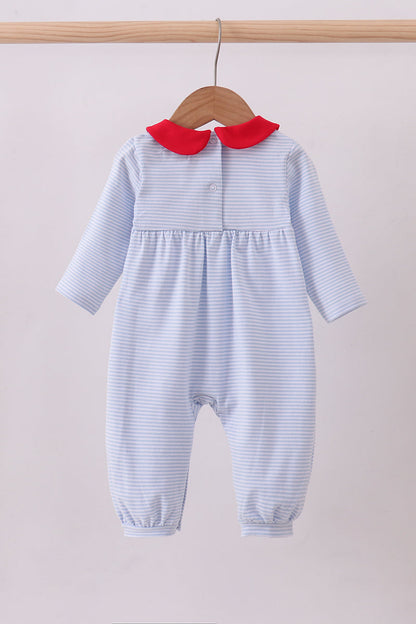 Blue valentine's day heart embroidery romper