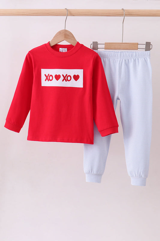 Red valentine's day heart embroidery pants set - Cloudling Kids Clothing