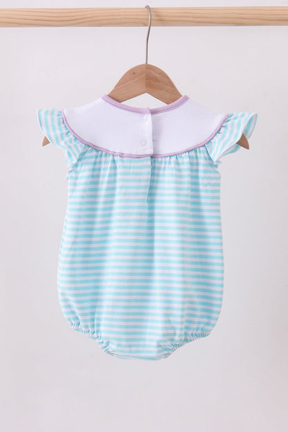 Blue octopus embroidery stripe ruffle bubble