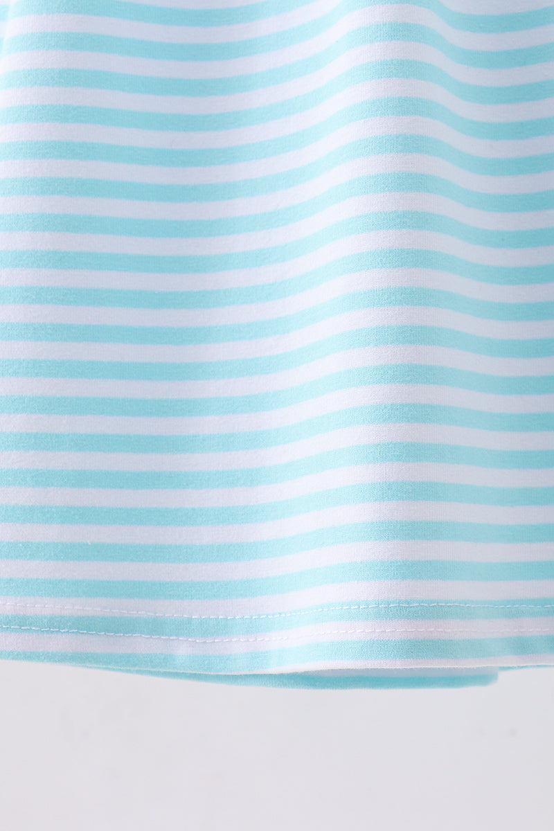 Blue octopus embroidery stripe ruffle dress