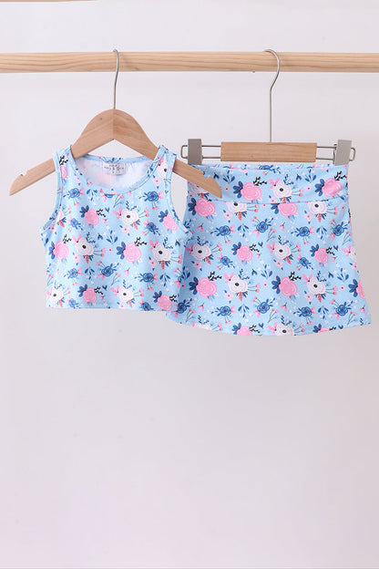 Blue floral active skorts set