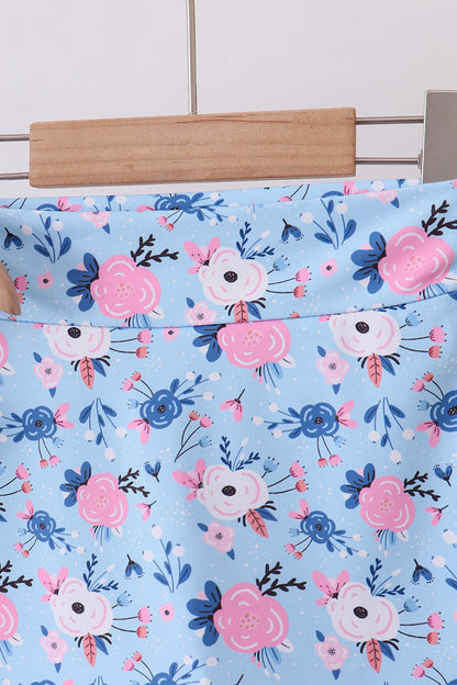 Blue floral active skorts set