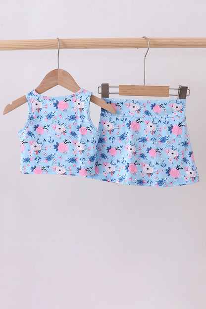 Blue floral active skorts set