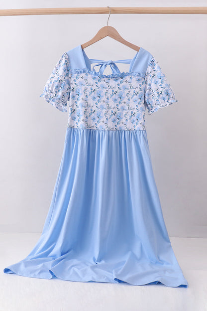 Blue floral ruffle dress - Cloudling Kids Clothing