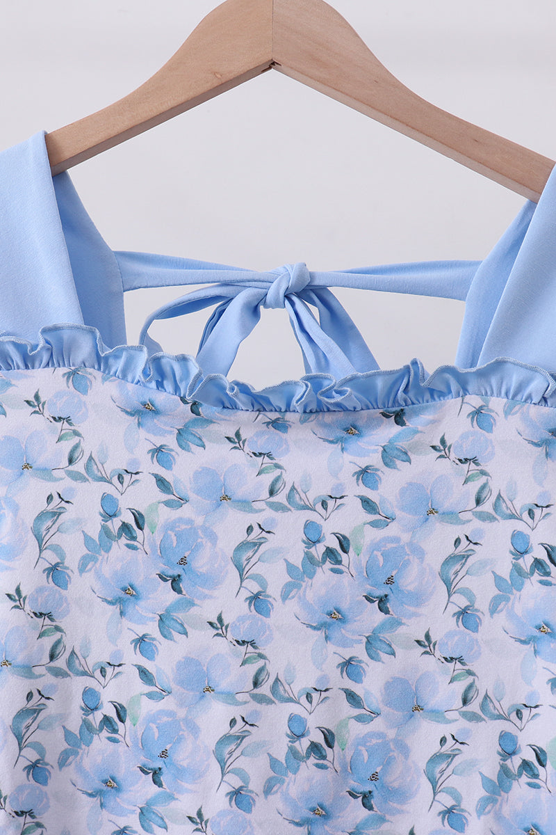 Blue floral ruffle dress - Cloudling Kids Clothing