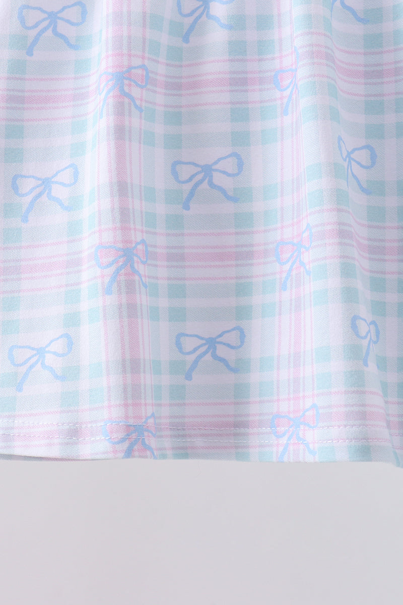 Blue plaid bow floral pants set - Cloudling Kids Clothing