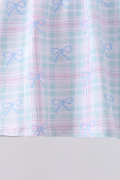 Blue plaid bow floral pants set - Cloudling Kids Clothing