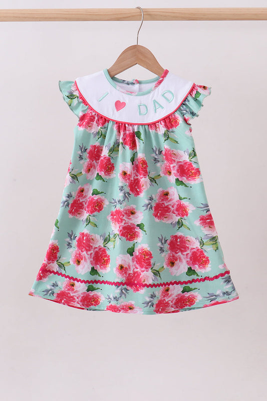 Pink floral I love Dad embroidery dress