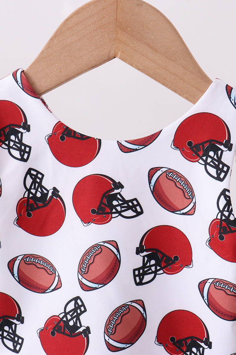 Red active football print skort set