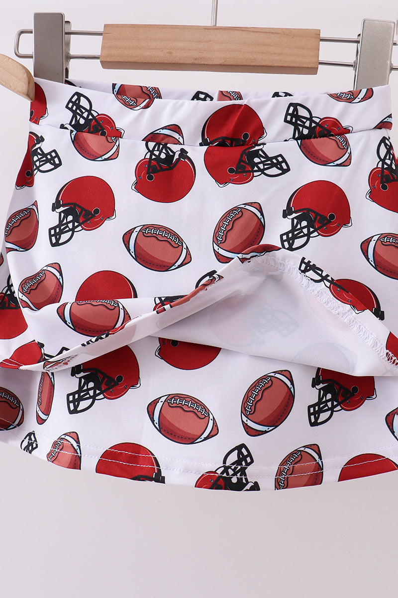 Red active football print skort set