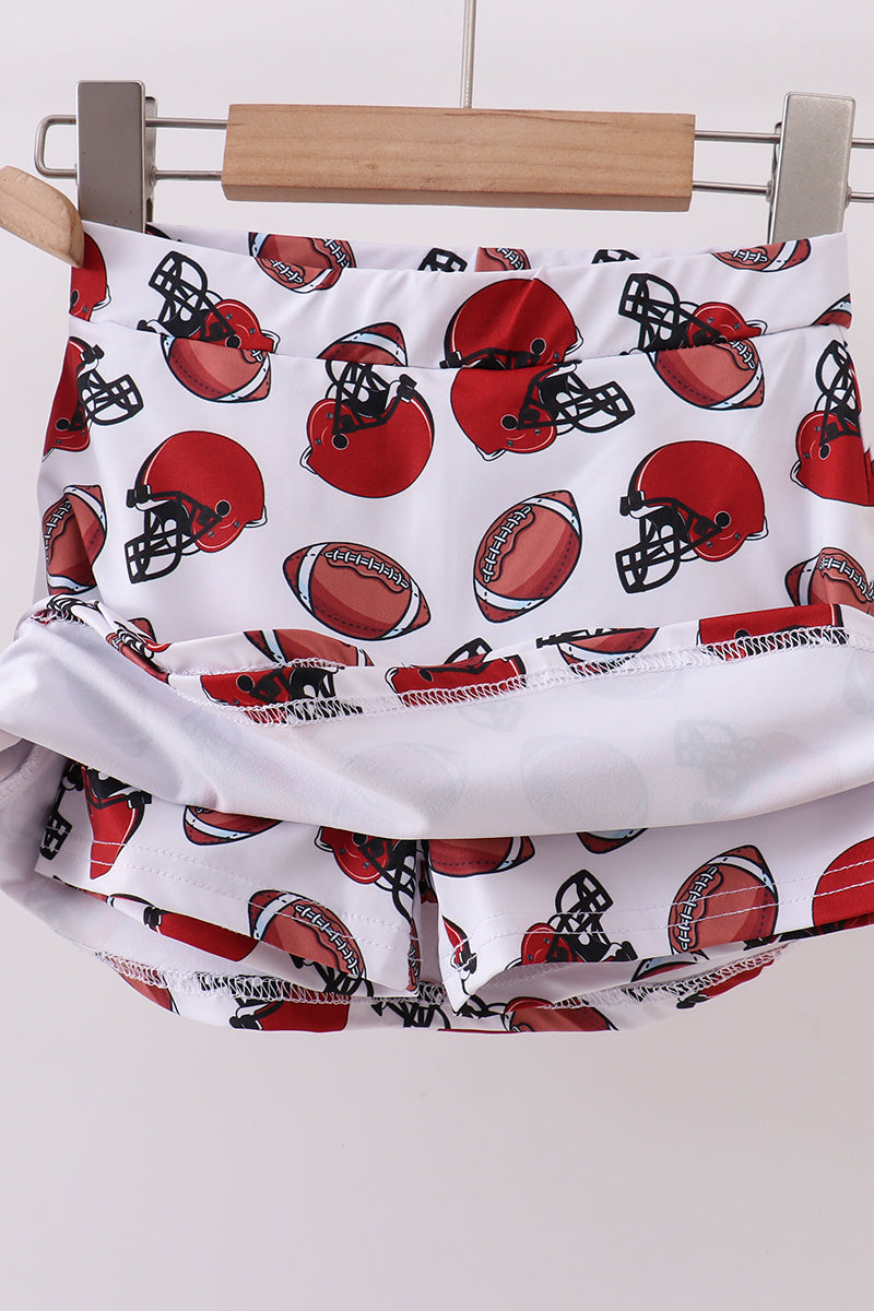 Red active football print skort set