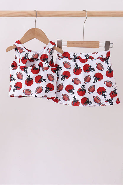 Red active football print skort set