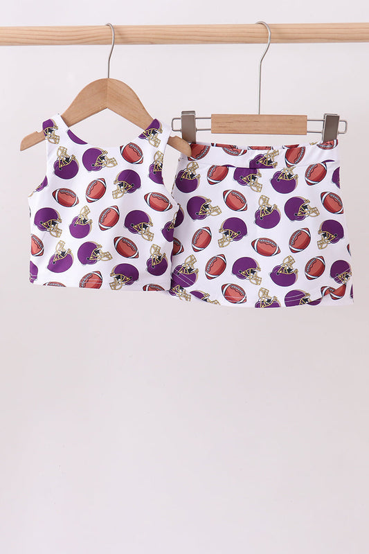 Purple active football print skort set
