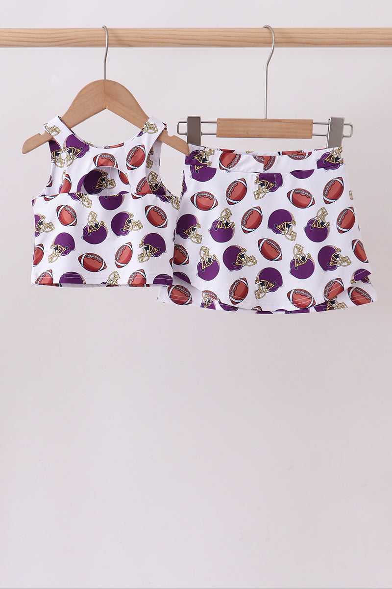 Purple active football print skort set