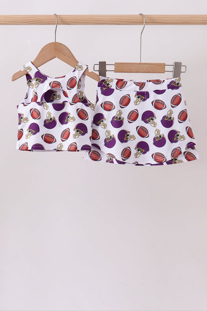 Purple active football print skort set