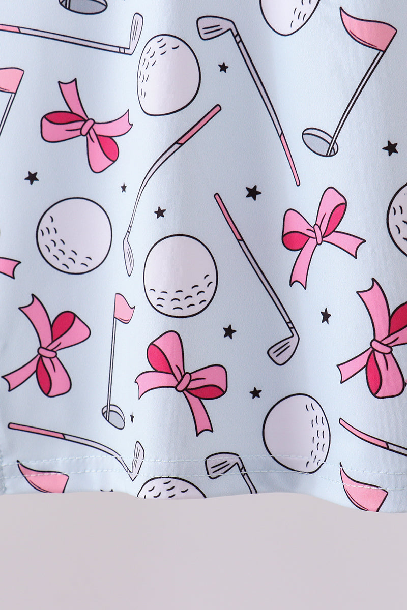 Blue golf bow print 2pc skorts set