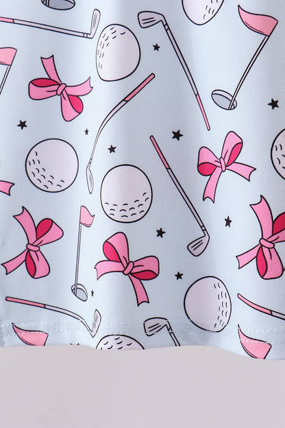 Blue golf bow print 2pc skorts set