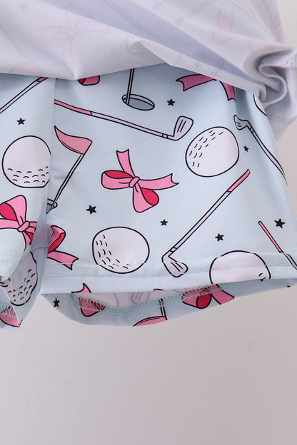 Blue golf bow print 2pc skorts set