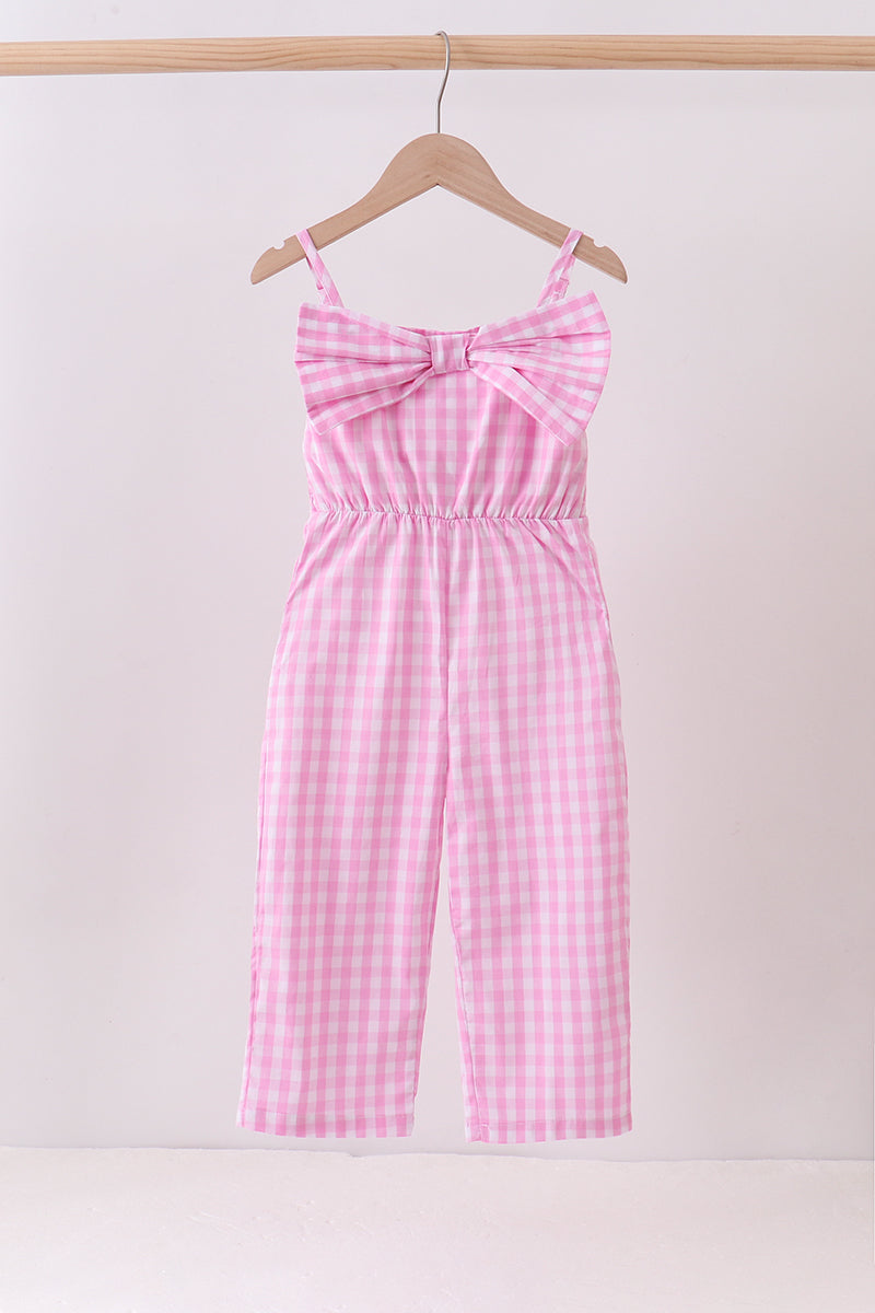 Pink bow gingham jumpsuit