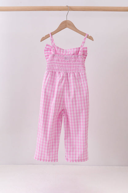 Pink bow gingham jumpsuit