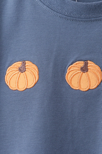 Teal pumpkin embroidery shorts set