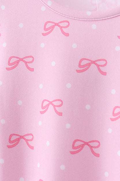 Pink bow print pants set