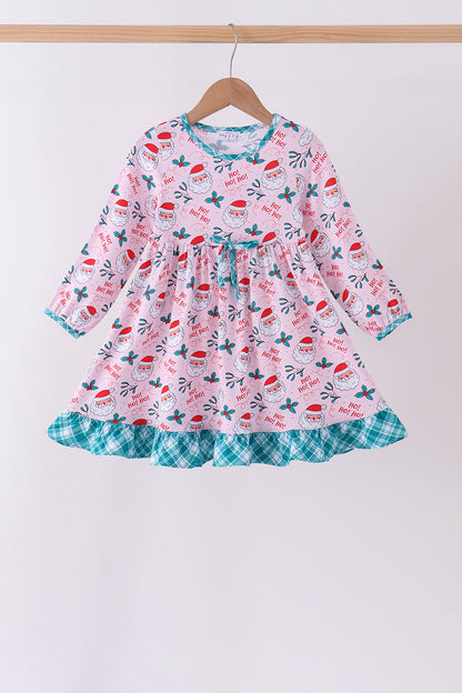 Pink santa holly ruffle dress