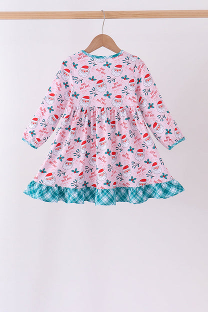 Pink santa holly ruffle dress