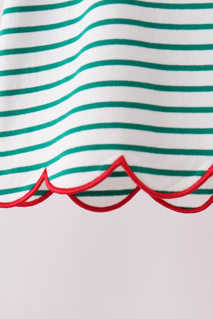 Green stripe gingerbread embroidery scalloped pants set