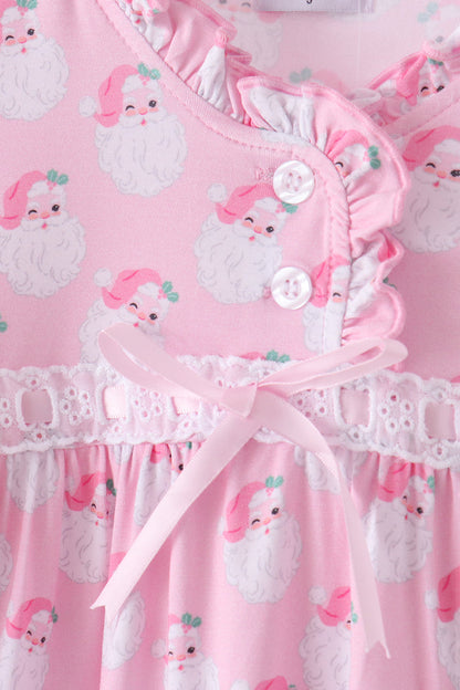 Pink santa claus bamboo ruffle pants set