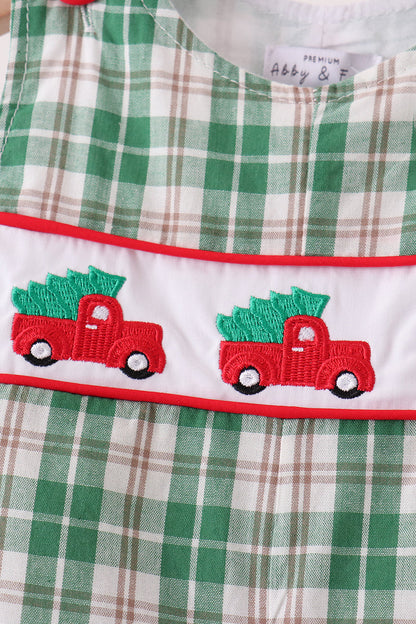 Green christmas tree truck embroidery plaid jonjon