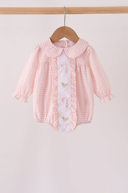Pink candy cane holly embroidery plaid bubble