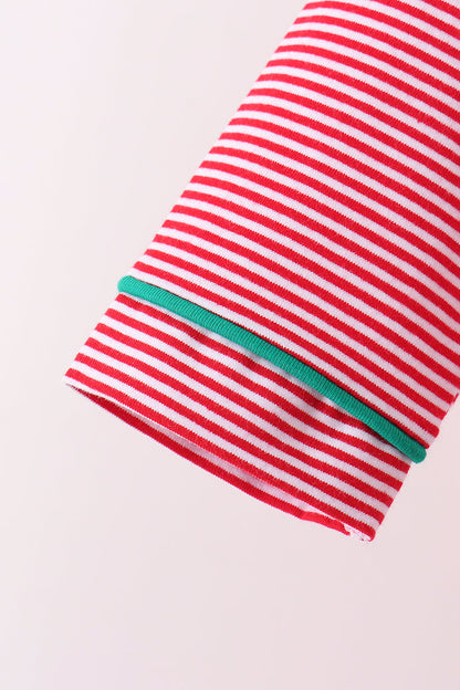 Red stripe christmas tree embroidery pants set