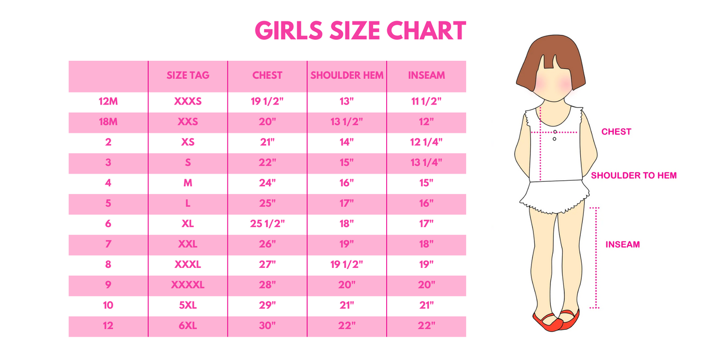 back to schools girls clothes size chart