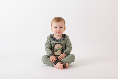 Camouflage dog hunting applique ruffle romper